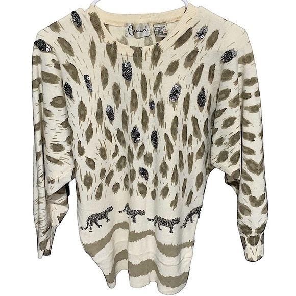 CARDUCCI Vintage Cream Lambswool Beaded Sequin Sweater Size Small - Picture 1 of 9